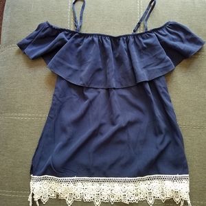 Lace + Navy Cold Shoulder Top